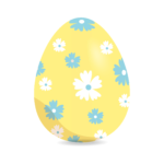 Yellow easter egg illustration with blue and white flowers