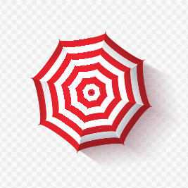 Vector beach umbrella on transparent background. Top view.