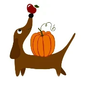 Clip art - dachshund balancing an apple on its nose with a pumpkin on its back